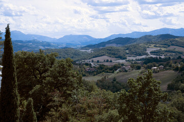 Fototapeta premium Urbino, (PU), Italy - August 10, 2022: View from Urbino town, Pesaro Urbino, Marche, Italy, Europe
