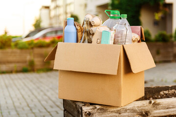 Garbage for sorting and recycling in a box. The concept of caring for the environment and ecology