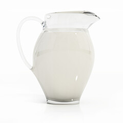 Milk inside glass jug isolated on white background. 3D illustration