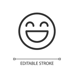 Obraz premium Laughing emoji pixel perfect linear ui icon. Feelings expression. Online communication. GUI, UX design. Outline isolated user interface element for app and web. Editable stroke. Arial font used