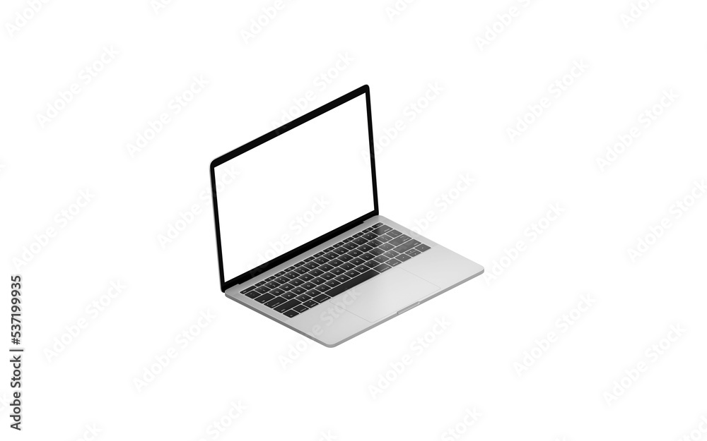Poster Modern laptop in isometric position. Isolated PNG transparent background and display