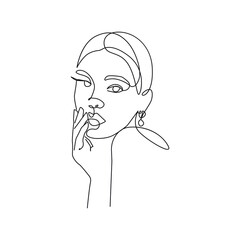 Woman Abstract Face Line Art Drawing. Fashion Female Portrait Minimalist Style. Woman Drawing for Cosmetics. Continuous Line Art Fashion Minimal Print. Beauty Logo. Vector EPS 10