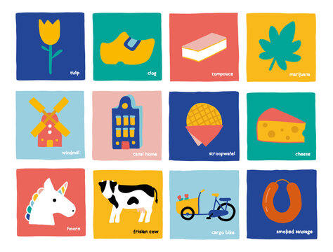Set of Cultural Icons of Netherlands