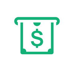 ATM icon. Glyph style is flat iconic symbol with rounded angles, eco green color, white background. Vector illustration