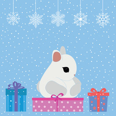 2023 year of the rabbit. Cute Christmas Bunny. Symbol of the Chinese New Year. Vector illustration