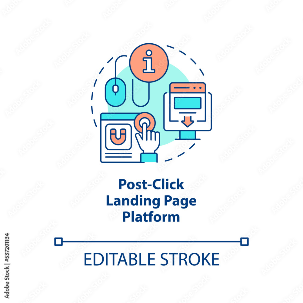 Poster post-click landing page platform concept icon. leads generation. improve conversion abstract idea th
