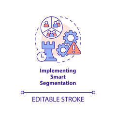 Implementing smart segmentation concept icon. Marketing strategy. Customers groups abstract idea thin line illustration. Isolated outline drawing. Editable stroke. Arial, Myriad Pro-Bold fonts used