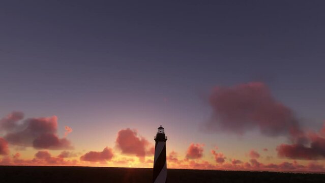 Cape Hatteras Lighthouse in North Carolina. Circular aerial view at sunset. United States of America