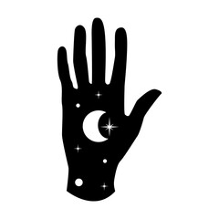 Magic Hands with mystical magic symbols-eyes, sun, phrases of moon, stars