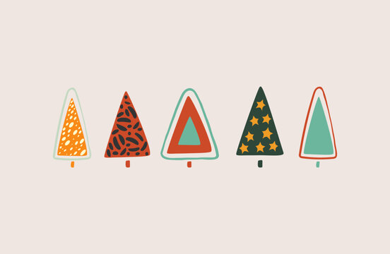 Set of abstract hand drawn  Christmas Trees. Vector illustration.