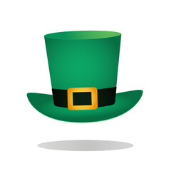 Leprechaun hat, green cylinder, cap. Icon isolated on white background. Clipart on Saint Patrick's Day. Vector illustration