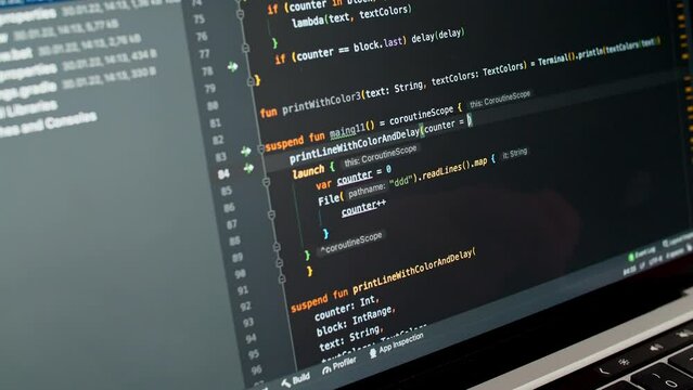 Coding on the screen, HTML encoding and programming on a laptop screen, developer, web development. Computer Web Developer. Cloud data social network media or virus. High quality 4k footage