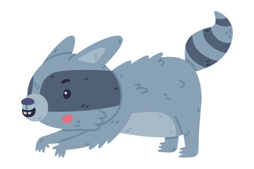 Funny Raccoon Animal Character with Striped Tail Sneaking or Stealing Vector Illustration