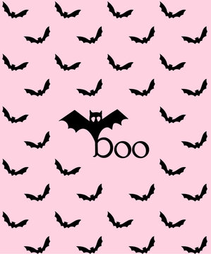 Bats In The Pink Background, Halloween Boo Sign, Halloween Pink Poster 