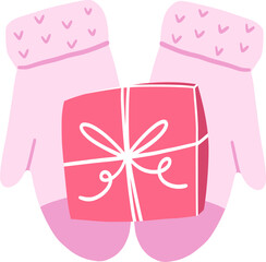 Mittens and red gift box