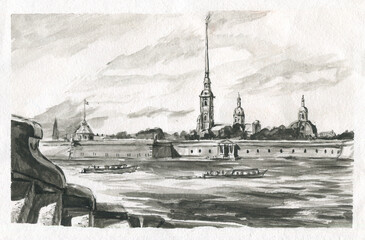 Peter and Paul Fortress in Saint Petersburg sketch - 537206505