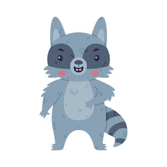 Funny Raccoon Animal Character with Striped Tail Standing and Smiling Vector Illustration
