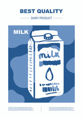 Dairy milk product. Abstract Vector Packaging Design Layouts Bundle. Modern Typography Banners with cow pattern. Hand Drawn vector.