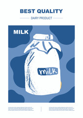 Dairy milk product. Abstract Vector Packaging Design Layouts Bundle. Modern Typography Banners with cow pattern. Hand Drawn vector.