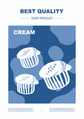 Coffee cream. Dairy milk product. Abstract Vector Packaging Design Layouts Bundle. Modern Typography Banners with cow pattern. Hand Drawn vector.