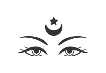 Eye moon witch in boho style. Gold Vector illustration