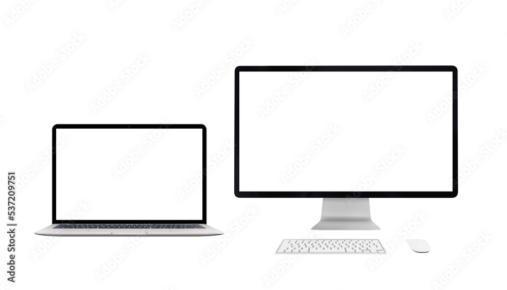 Aufkleber computer display, laptop, keyboard and mouse. front desk view. isolated png transparent