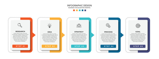 Steps business timeline process infographic template design with icons
