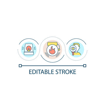 Regularly test smoke detector loop concept icon. Winter heating safety tips. Fire prevention. Checkup abstract idea thin line illustration. Isolated outline drawing. Editable stroke. Arial font used