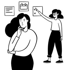 Hand drawn person in the office. Doodle business illustration.