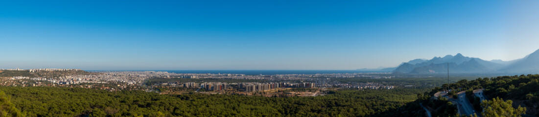 Fototapeta na wymiar Panorama of the whole city of Antalya, Turkey. Sea and mountain view, super resolution.
