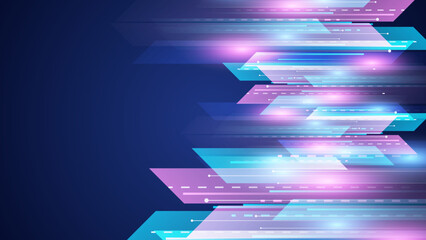 Modern abstract high speed movement. Dynamic motion light trails on dark blue background. Futuristic, technology pattern for banner or poster design background concept.
