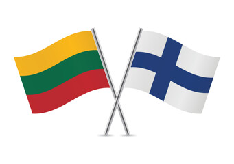 Lithuania and Finland crossed flags. Lithuanian and Finnish flags on white background. Vector icon set. Vector illustration.