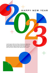 Colourful simple 2023 concept, Happy New Year poster card. Templates with typography logo 2023 for celebration, trendy template for branding, banner, cover, card, social media, Vector illustration
