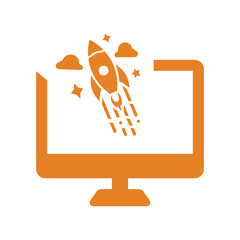 Boost, launch, missile icon. Orange vector graphics.