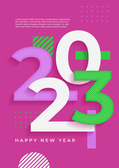 Happy new 2023 year Elegant colourful text with flat design. Minimal text template