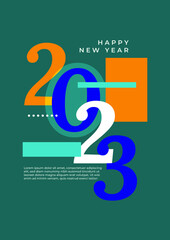 Happy new 2023 year Elegant colourful text with flat design. Minimal text template