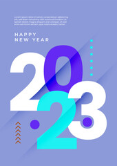 Creative concept of 2023 Happy New Year poster. Design templates with typography logo 2023 for celebration and season decoration. Minimalistic trendy backgrounds for branding, banner, cover, card