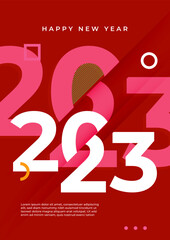 Creative concept of 2023 Happy New Year poster. Design templates with typography logo 2023 for celebration and season decoration. Minimalistic trendy backgrounds for branding, banner, cover, card