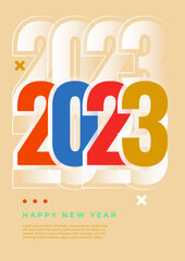 Fototapeta premium Creative concept of 2023 Happy New Year poster. Design templates with typography logo 2023 for celebration and season decoration. Minimalistic trendy backgrounds for branding, banner, cover, card