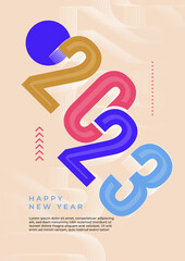 Creative concept of 2023 Happy New Year poster. Design templates with typography logo 2023 for celebration and season decoration. Minimalistic trendy backgrounds for branding, banner, cover, card