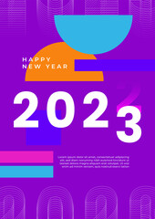 Creative concept of 2023 Happy New Year poster. Design templates with typography logo 2023 for celebration and season decoration. Minimalistic trendy backgrounds for branding, banner, cover, card