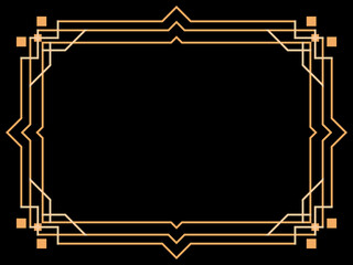 Art deco frame. Vintage linear border. Design a template for invitations, leaflets and greeting cards. Geometric golden frame. The style of the 1920s - 1930s. Vector illustration