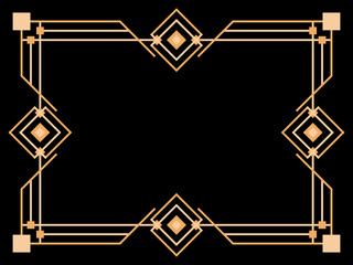 Art deco frame. Vintage linear border. Design a template for invitations, leaflets and greeting cards. Geometric golden frame. The style of the 1920s - 1930s. Vector illustration
