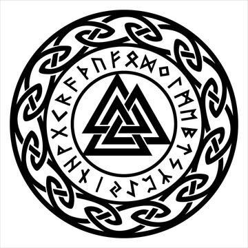 Valknut, Futhark runes, Norse mythology, Celtic symbol, vector, isolated