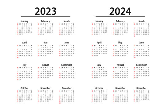 Calendar 2023, 2024. The week starts on Sunday. Corporate design planner template.