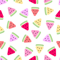 Colorful watermelon seamless pattern. Fresh slices of watermelon fruit