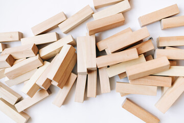 Pile of small wooden blocks for Jenga table game	
