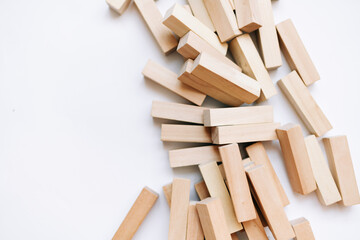 Pile of small wooden blocks for Jenga table game	