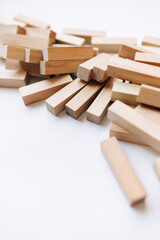 Pile of small wooden blocks for Jenga table game	