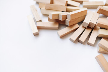 Pile of small wooden blocks for Jenga table game	